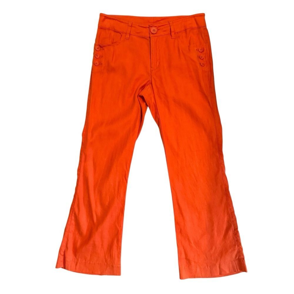 CAbi Charlie Crop Orange Linen Blend Pants Flare Leg Size 0